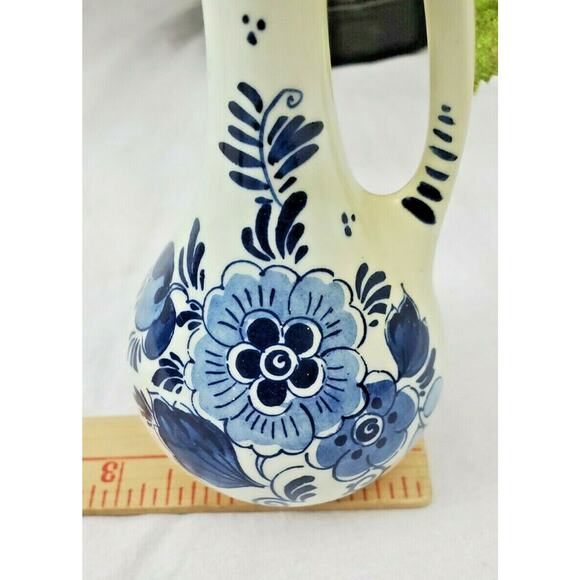 Vintage Mini Koninklijke Holland Blauw Blue Cobalt Flower Delfe Pitcher Handmade - Picture 5 of 6
